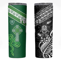 New Zealand And Ireland Rugby Custom Skinny Tumbler Maori Tiki With Shamrock