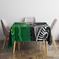 New Zealand And Ireland Rugby Custom Tablecloth Maori Tiki With Shamrock