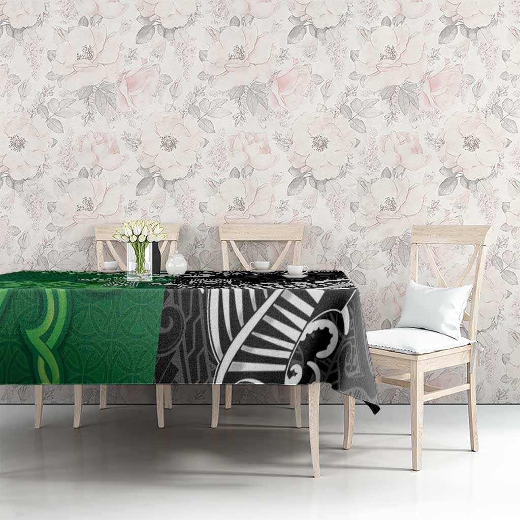 New Zealand And Ireland Rugby Custom Tablecloth Maori Tiki With Shamrock