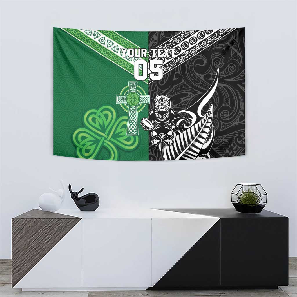New Zealand And Ireland Rugby Custom Tapestry Maori Tiki With Shamrock