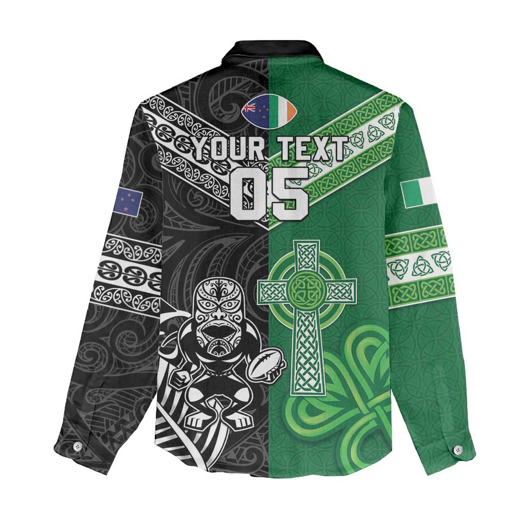 New Zealand And Ireland Rugby Custom Women Casual Shirt Maori Tiki With Shamrock
