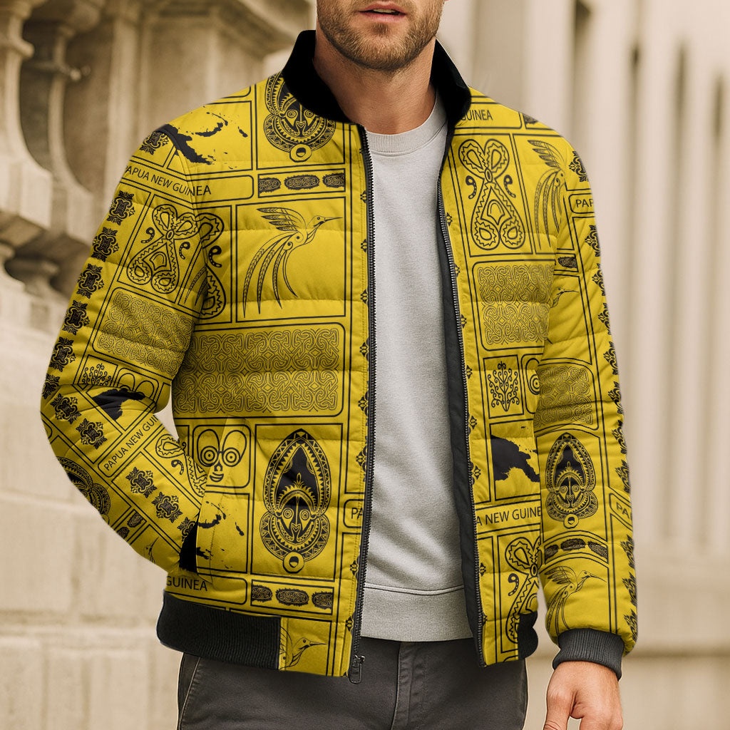 Papua New Guinea Heritage Motif Bomber Puffer Jacket Yellow Version