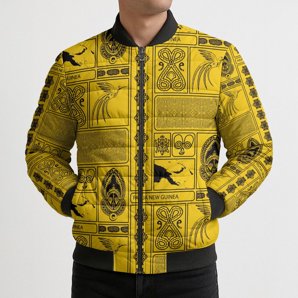 Papua New Guinea Heritage Motif Bomber Puffer Jacket Yellow Version