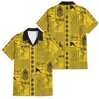 Papua New Guinea Heritage Motif Family Matching Puletasi and Hawaiian Shirt Yellow Version LT05 Dad's Shirt - Short Sleeve Yellow - Polynesian Pride