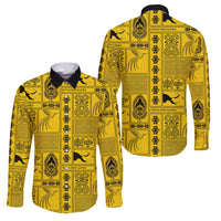 Papua New Guinea Heritage Motif Family Matching Puletasi and Hawaiian Shirt Yellow Version LT05 Dad's Shirt - Long Sleeve Yellow - Polynesian Pride