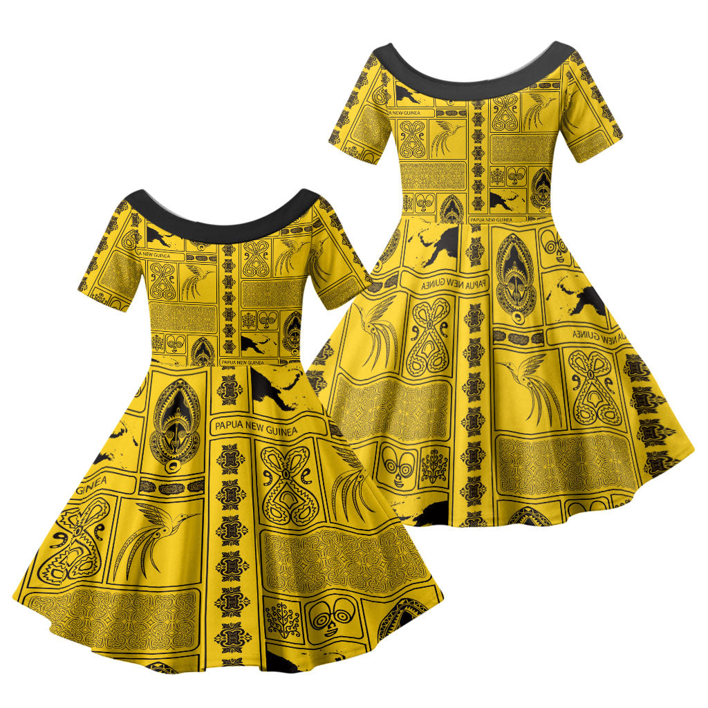 Papua New Guinea Heritage Motif Family Matching Puletasi and Hawaiian Shirt Yellow Version LT05 Daughter's Dress Yellow - Polynesian Pride