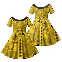 Papua New Guinea Heritage Motif Family Matching Puletasi and Hawaiian Shirt Yellow Version LT05 Daughter's Dress Yellow - Polynesian Pride