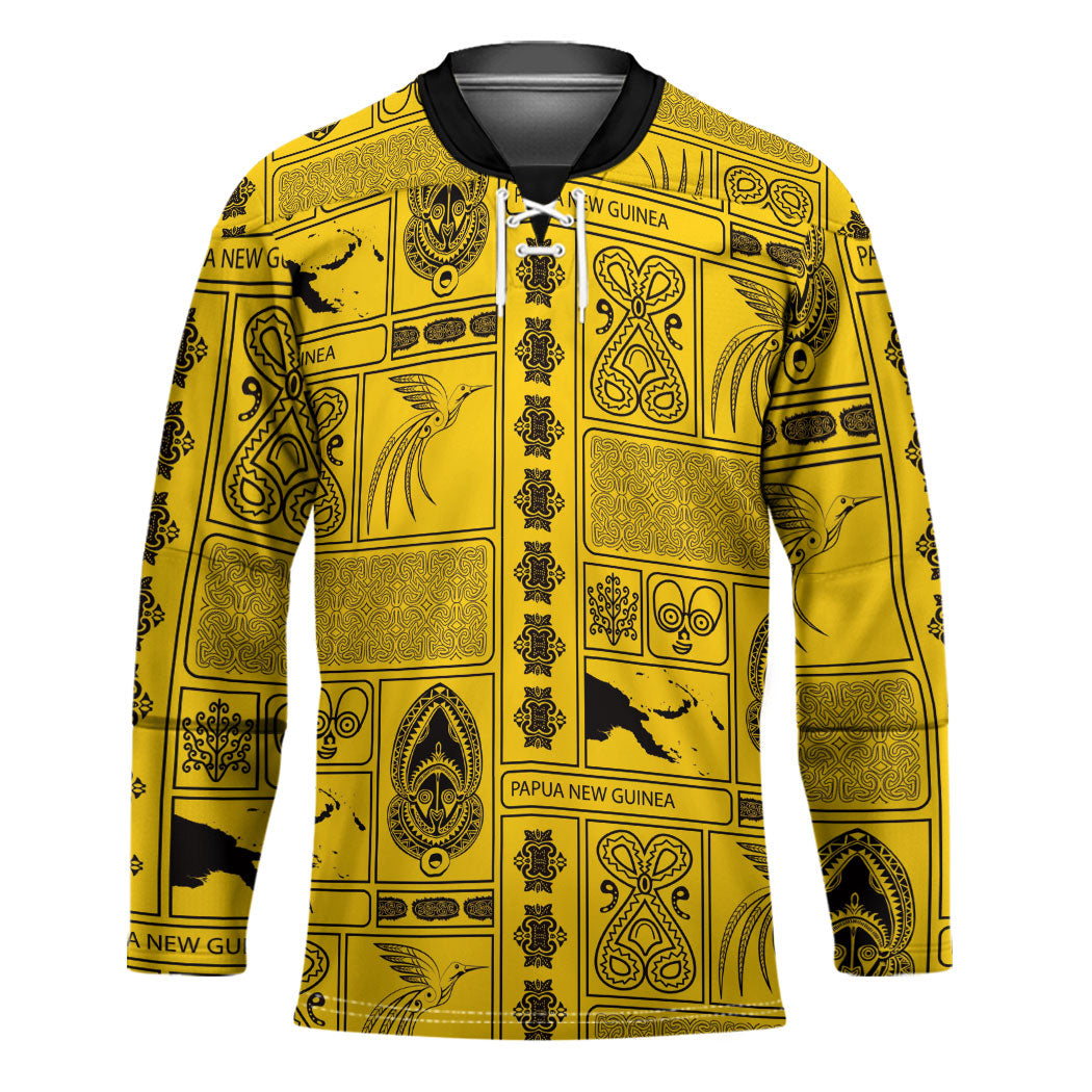 Papua New Guinea Heritage Motif Hockey Jersey Yellow Version LT05 Unisex Yellow - Polynesian Pride