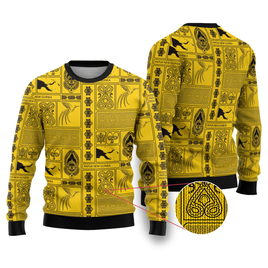 Papua New Guinea Heritage Motif Ugly Christmas Sweater Yellow Version LT05 Yellow - Polynesian Pride