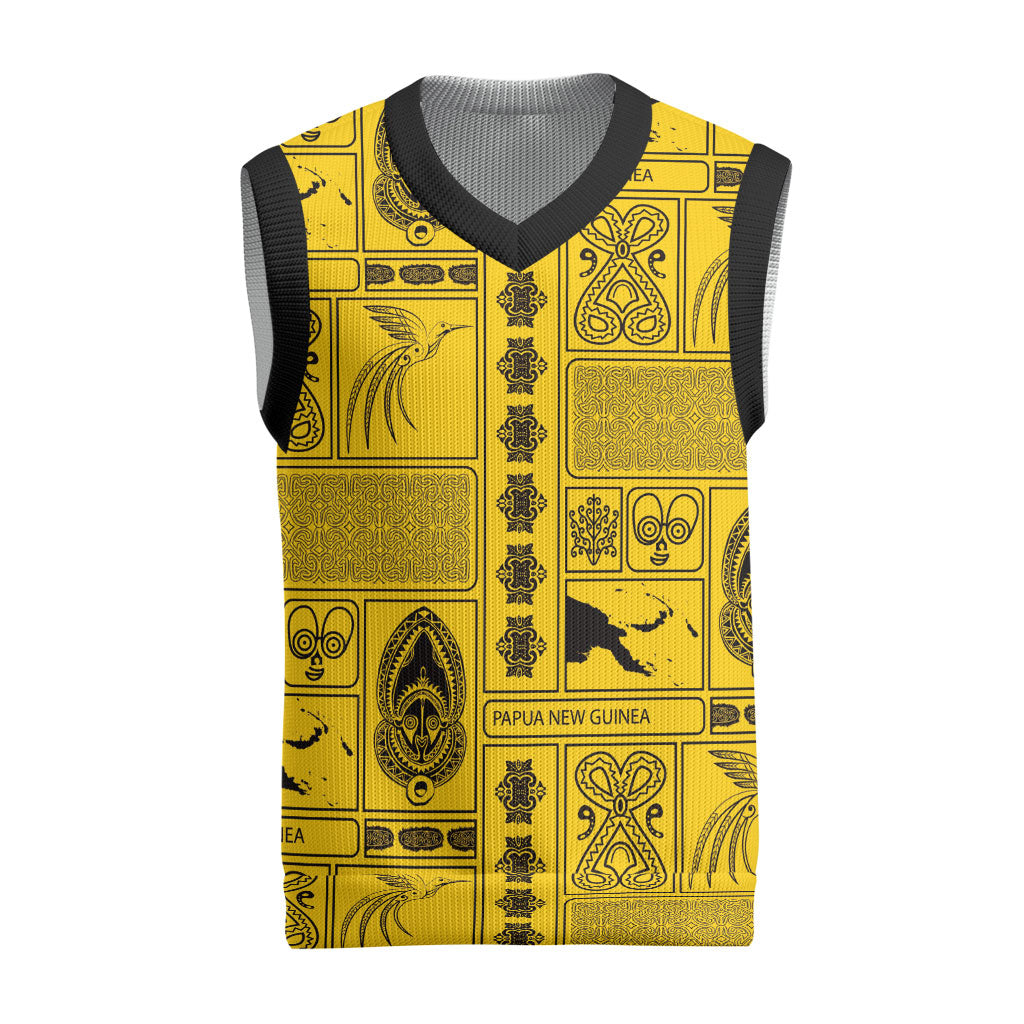 Papua New Guinea Heritage Motif Christmas Knitted V-Neck Vest Yellow Version LT05 Yellow - Polynesian Pride