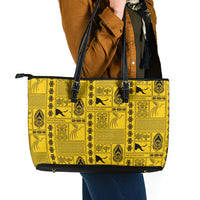 Papua New Guinea Heritage Motif Leather Tote Bag Yellow Version LT05 - Polynesian Pride