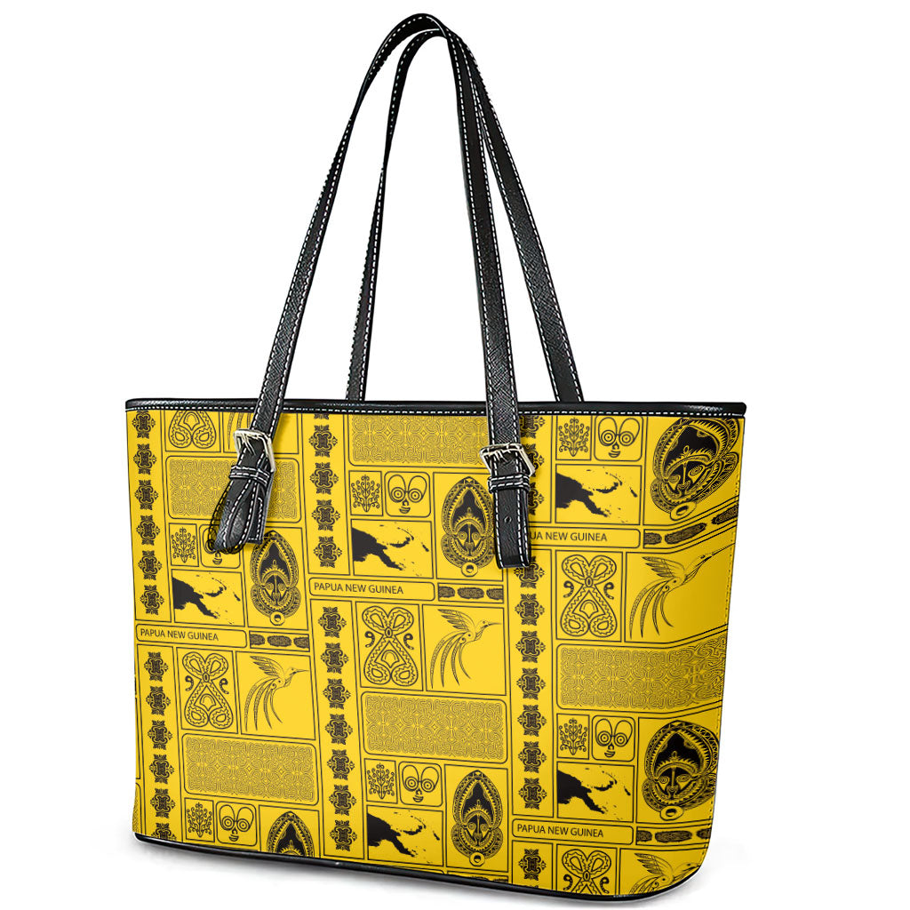 Papua New Guinea Heritage Motif Leather Tote Bag Yellow Version LT05 - Polynesian Pride