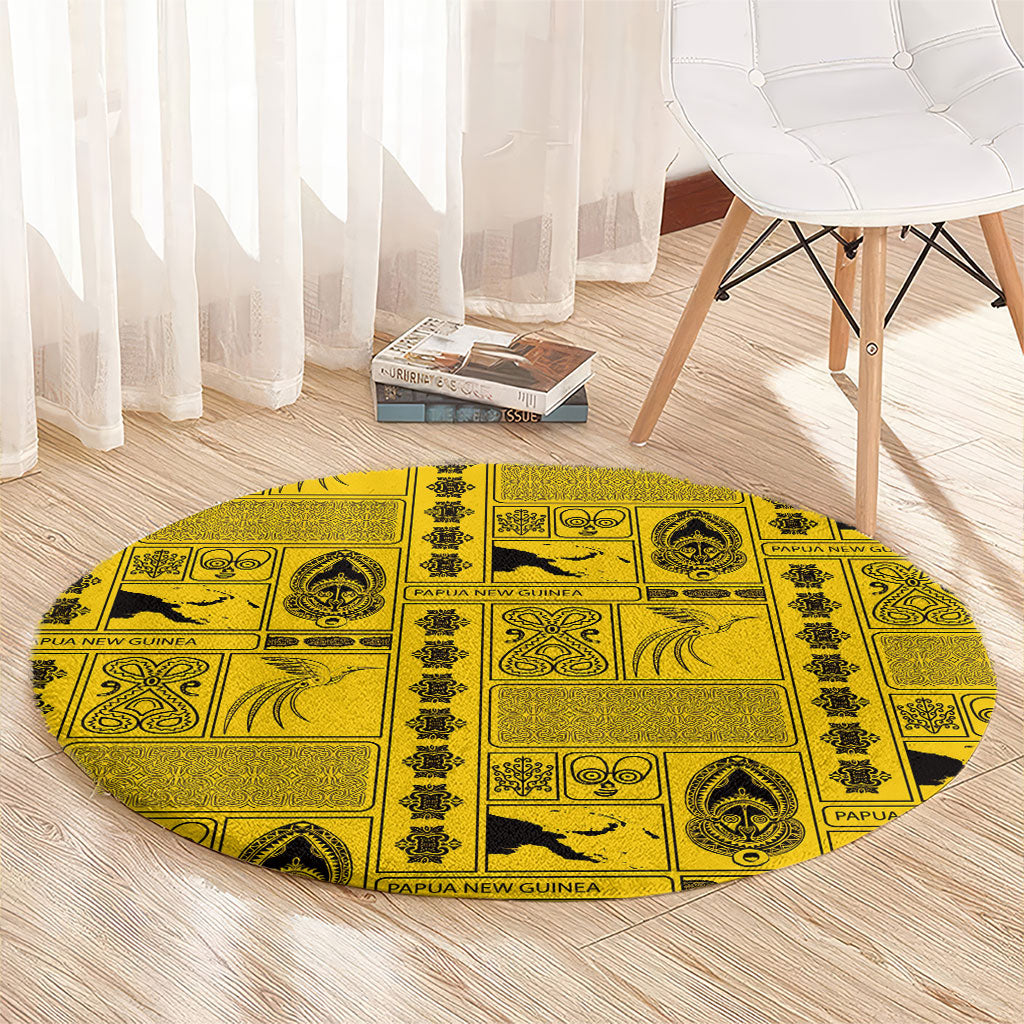 Papua New Guinea Heritage Motif Round Carpet Yellow Version LT05 - Polynesian Pride