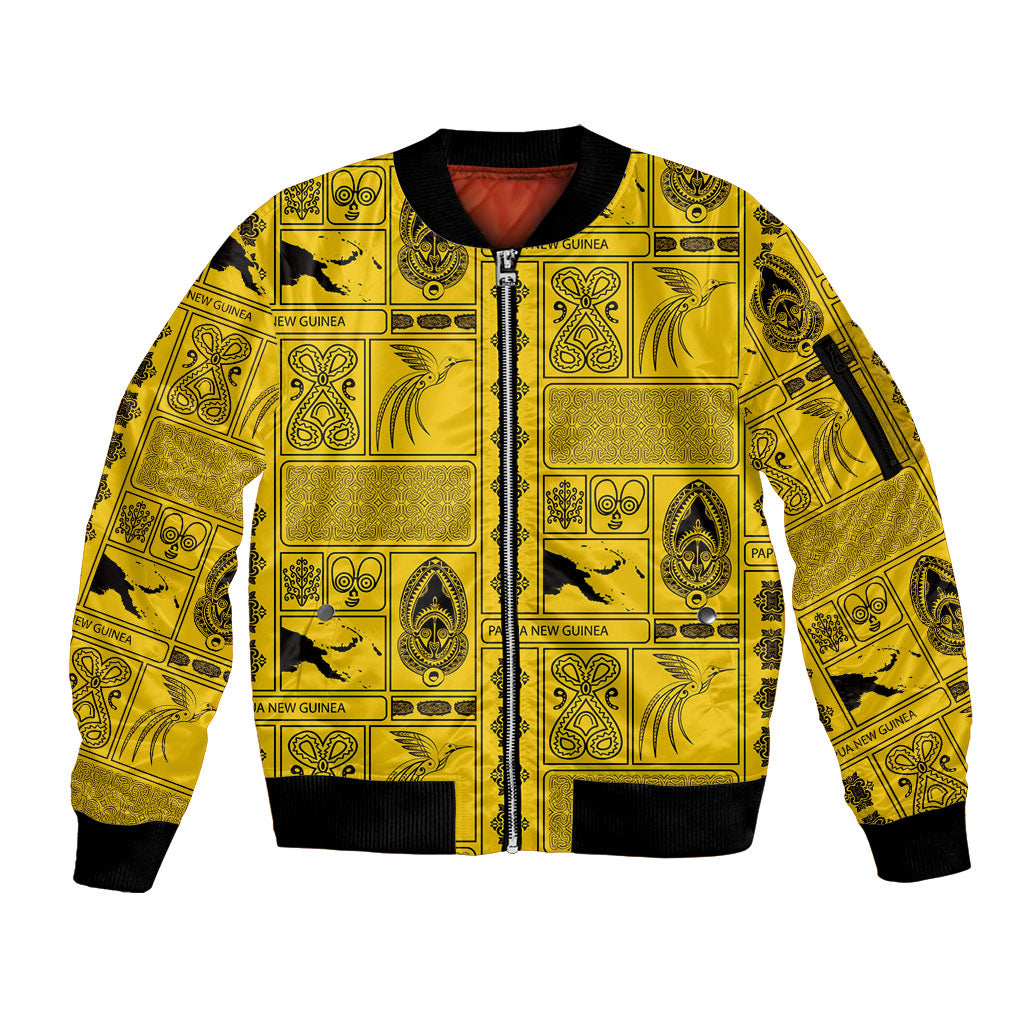 Papua New Guinea Heritage Motif Sleeve Zip Bomber Jacket Yellow Version