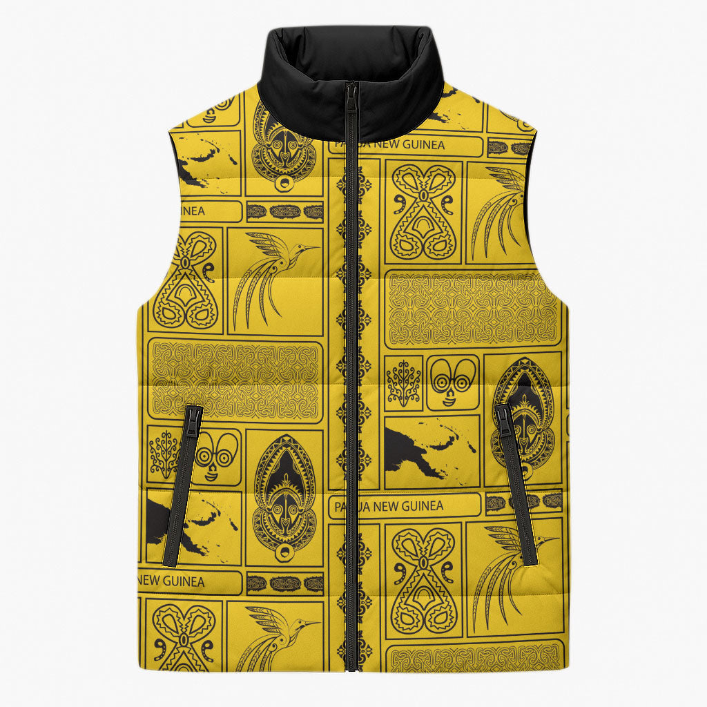 Papua New Guinea Heritage Motif Sleeveless Puffer Jacket Yellow Version