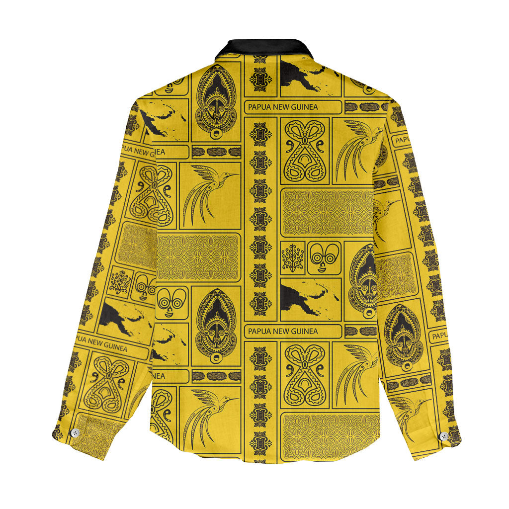 Papua New Guinea Heritage Motif Women Casual Shirt Yellow Version LT05 - Polynesian Pride