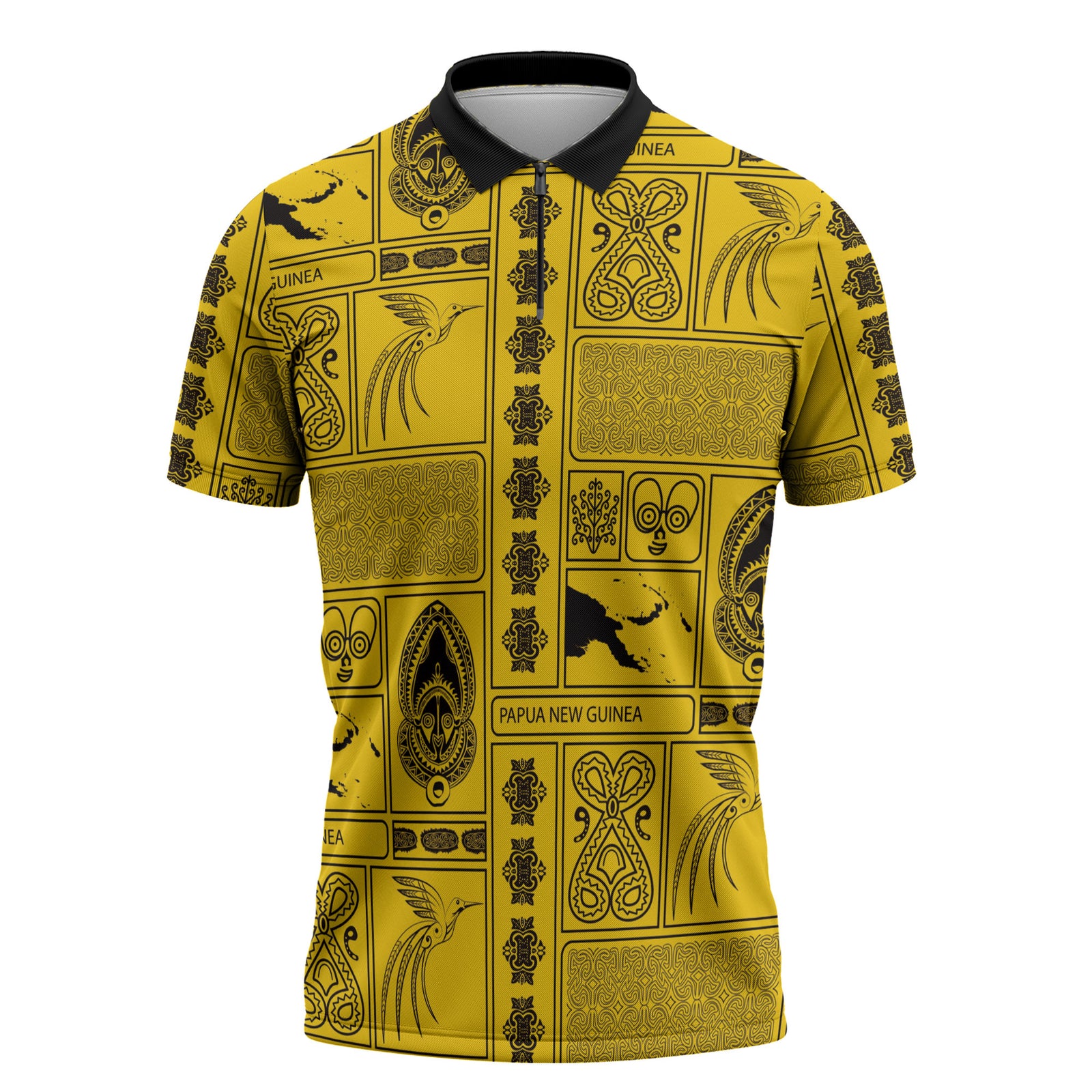 Papua New Guinea Heritage Motif Zipper Polo Shirt Yellow Version