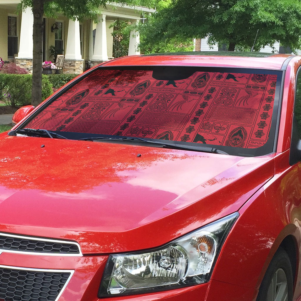 Papua New Guinea Heritage Motif Auto Sun Shade Red Version LT05 - Polynesian Pride