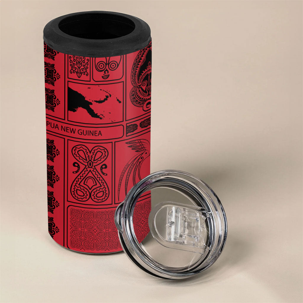 Papua New Guinea Heritage Motif 4 in 1 Can Cooler Tumbler Red Version LT05 - Polynesian Pride