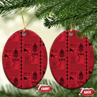 Papua New Guinea Heritage Motif Ceramic Ornament Red Version LT05 Oval Red - Polynesian Pride