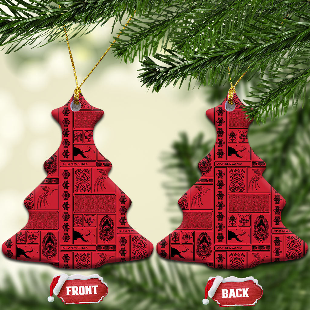 Papua New Guinea Heritage Motif Ceramic Ornament Red Version LT05 Christmas Tree Red - Polynesian Pride
