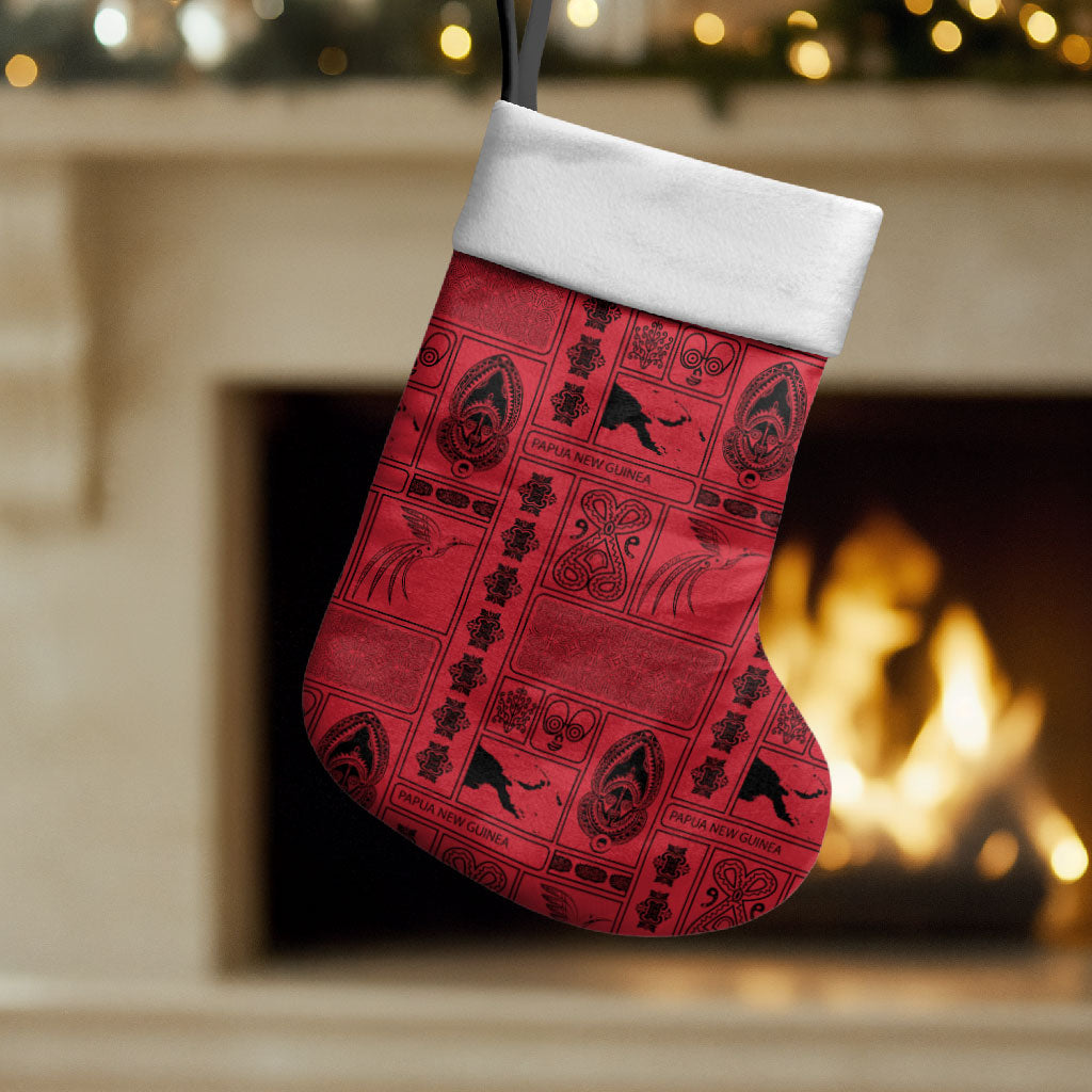 Papua New Guinea Heritage Motif Christmas Stocking Red Version LT05 Set of 2 Red - Polynesian Pride