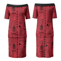 Papua New Guinea Heritage Motif Couples Matching Puletasi and Long Sleeve Button Shirt Red Version LT05 - Polynesian Pride