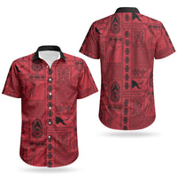 Papua New Guinea Heritage Motif Couples Matching Short Sleeve Bodycon Dress and Hawaiian Shirt Red Version LT05 - Polynesian Pride