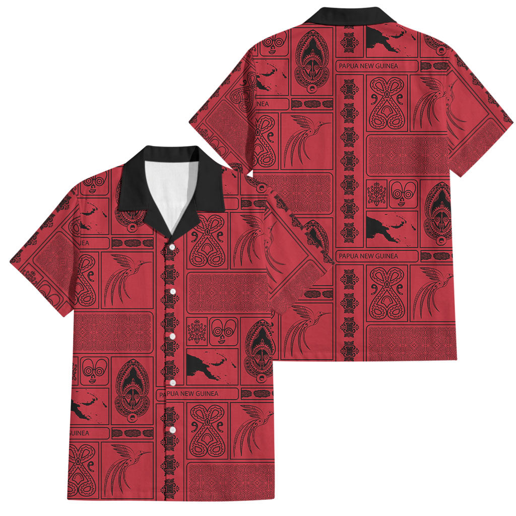 Papua New Guinea Heritage Motif Family Matching Off Shoulder Short Dress and Hawaiian Shirt Red Version LT05 Dad's Shirt - Short Sleeve Red - Polynesian Pride