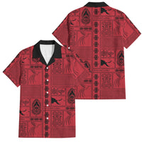 Papua New Guinea Heritage Motif Family Matching Off Shoulder Short Dress and Hawaiian Shirt Red Version LT05 Dad's Shirt - Short Sleeve Red - Polynesian Pride