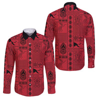 Papua New Guinea Heritage Motif Family Matching Off Shoulder Short Dress and Hawaiian Shirt Red Version LT05 Dad's Shirt - Long Sleeve Red - Polynesian Pride