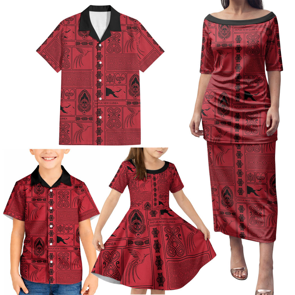Papua New Guinea Heritage Motif Family Matching Puletasi and Hawaiian Shirt Red Version LT05 - Polynesian Pride