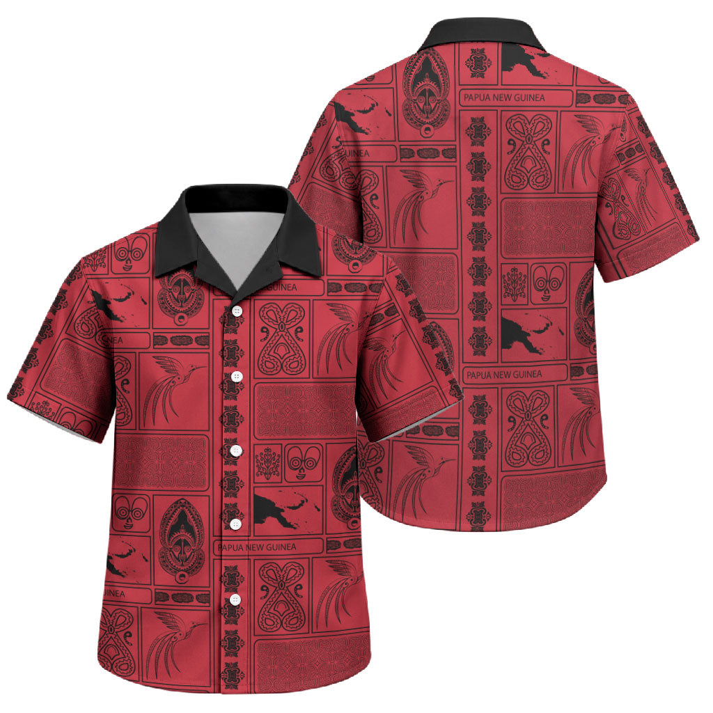 Papua New Guinea Heritage Motif Family Matching Puletasi and Hawaiian Shirt Red Version LT05 Son's Shirt Red - Polynesian Pride
