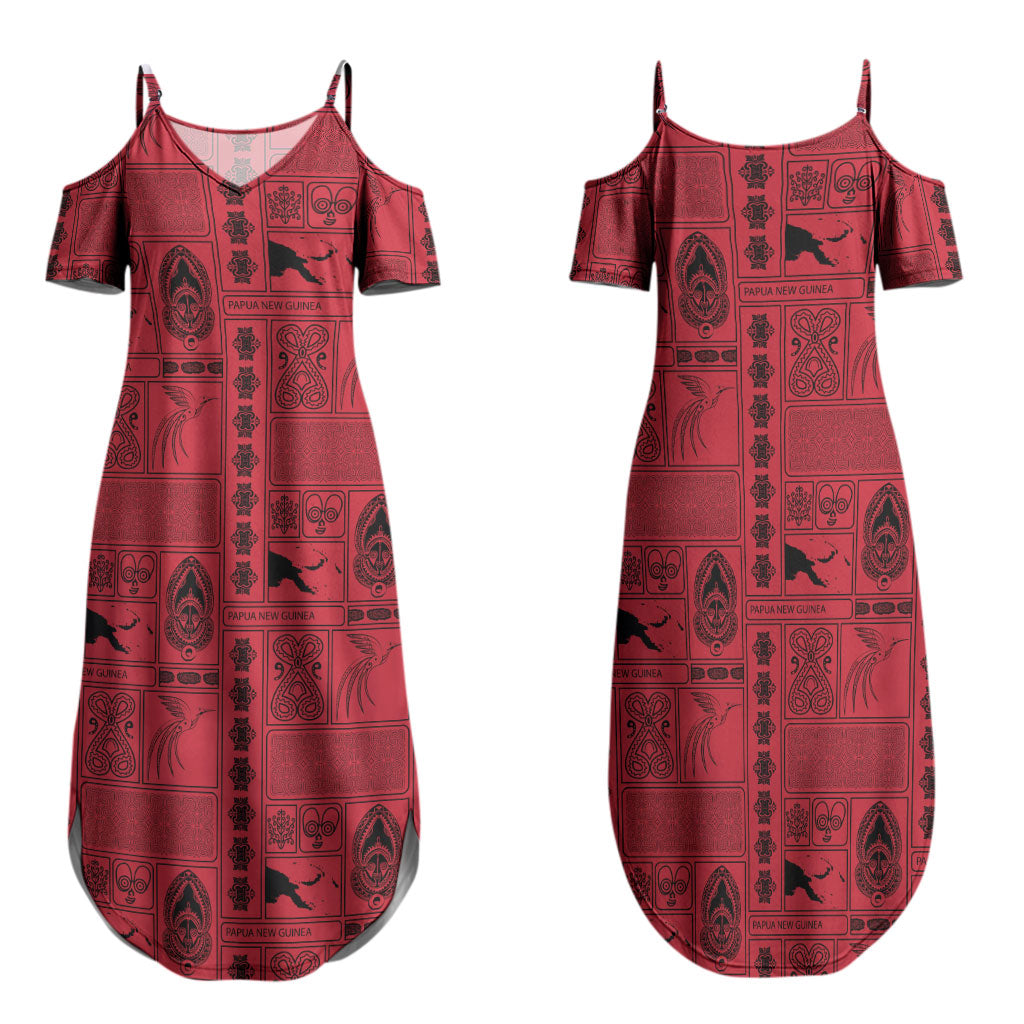 Papua New Guinea Heritage Motif Family Matching Summer Maxi Dress and Hawaiian Shirt Red Version LT05 Mom's Dress Red - Polynesian Pride