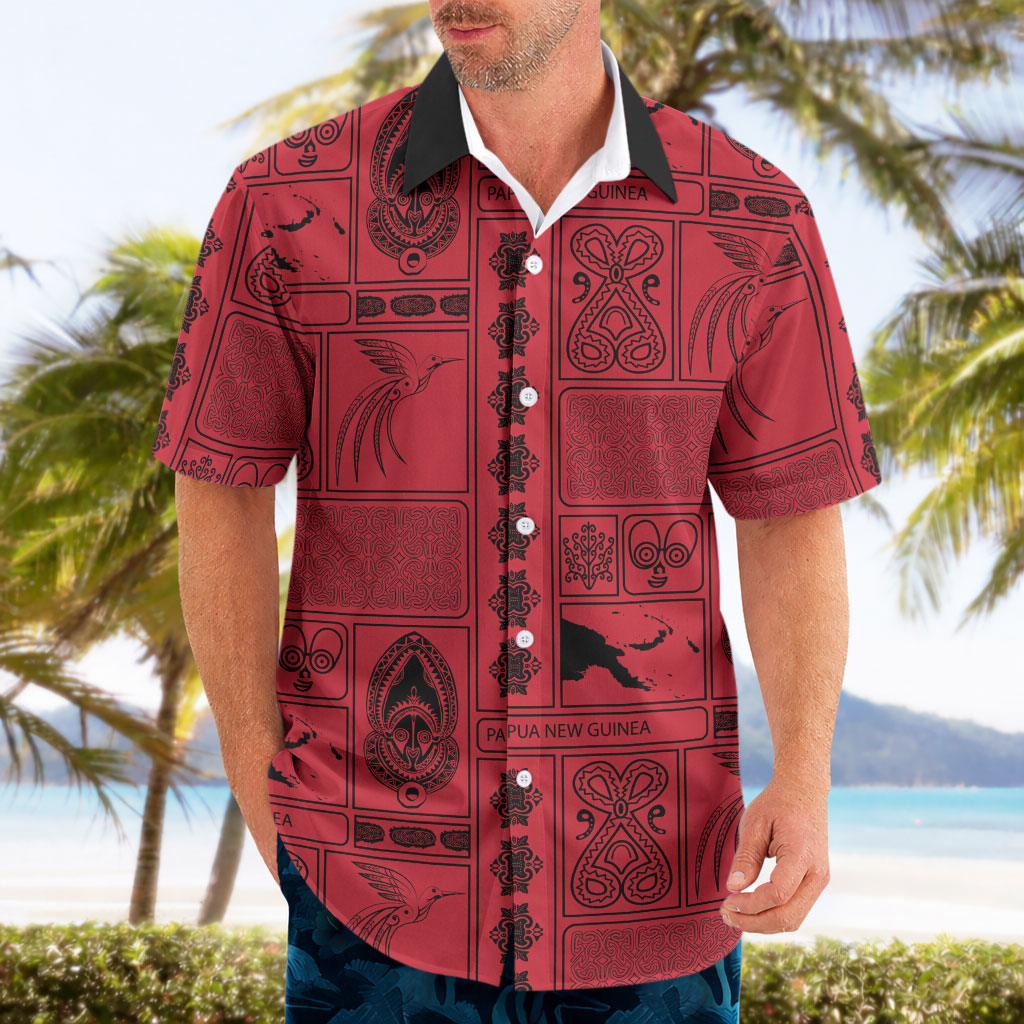 Papua New Guinea Heritage Motif Hawaiian Shirt Red Version LT05 - Polynesian Pride