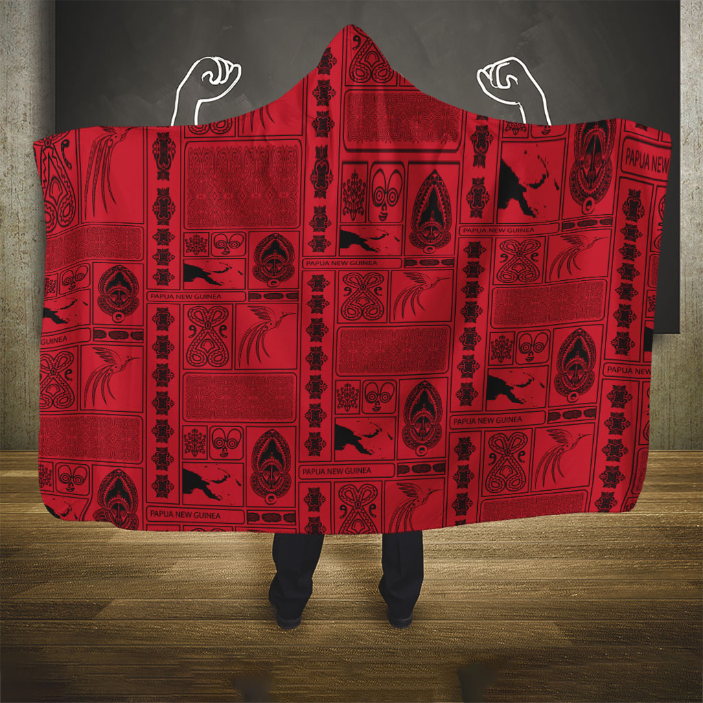 Papua New Guinea Heritage Motif Hooded Blanket Red Version LT05 - Polynesian Pride