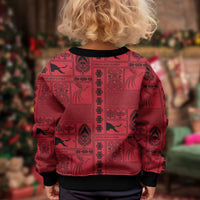 Papua New Guinea Heritage Motif Kid Ugly Christmas Sweater Red Version LT05 - Polynesian Pride