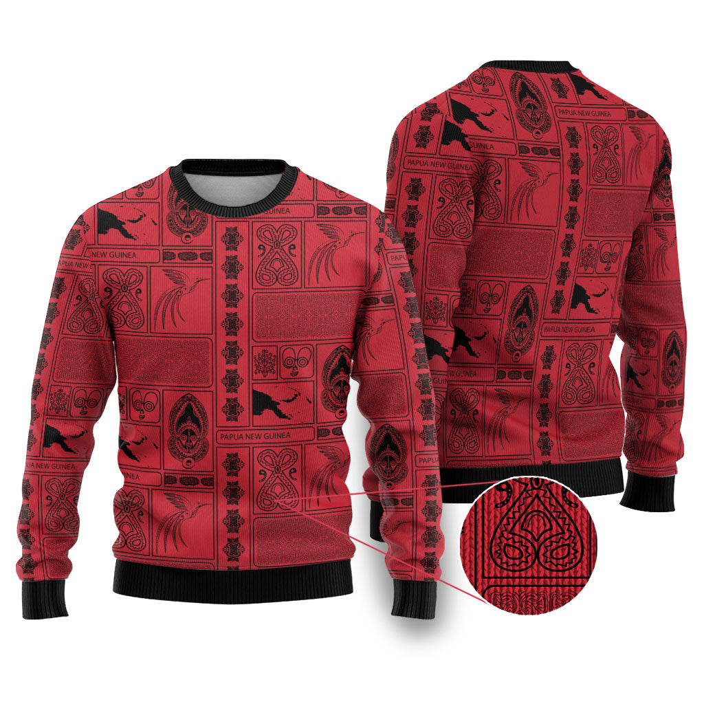 Papua New Guinea Heritage Motif Ugly Christmas Sweater Red Version LT05 Red - Polynesian Pride