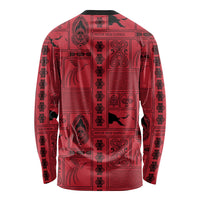 Papua New Guinea Heritage Motif Long Sleeve Shirt Red Version LT05 - Polynesian Pride