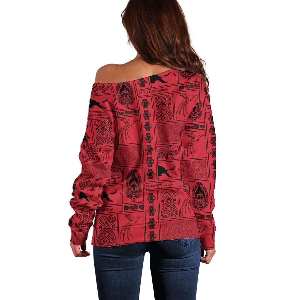 Papua New Guinea Heritage Motif Off Shoulder Sweater Red Version