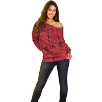 Papua New Guinea Heritage Motif Off Shoulder Sweater Red Version