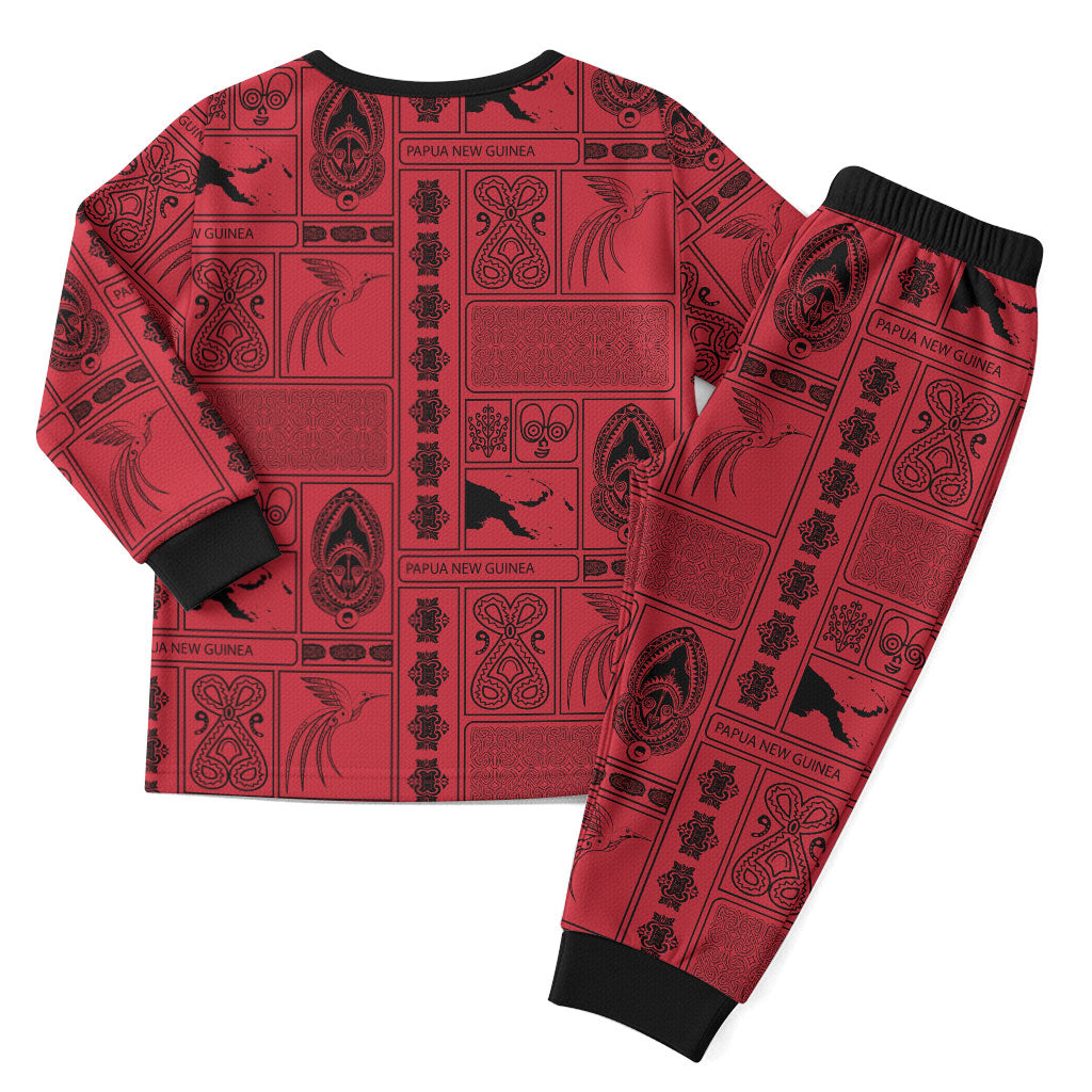 Papua New Guinea Heritage Motif Christmas Pajama Set Red Version LT05 - Polynesian Pride