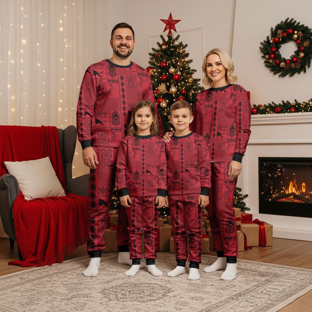 Papua New Guinea Heritage Motif Christmas Pajama Set Red Version LT05 - Polynesian Pride