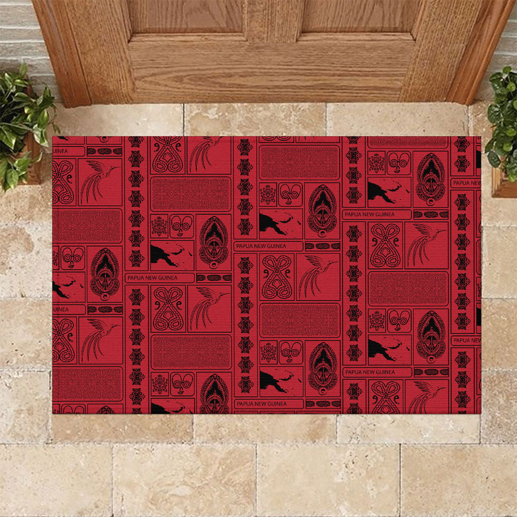 Papua New Guinea Heritage Motif Rubber Doormat Red Version