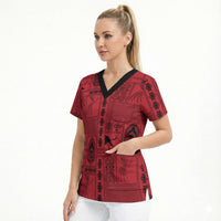 Papua New Guinea Heritage Motif Scrub Top Red Version LT05 - Polynesian Pride