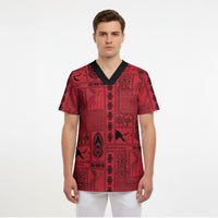 Papua New Guinea Heritage Motif Scrub Top Red Version LT05 - Polynesian Pride