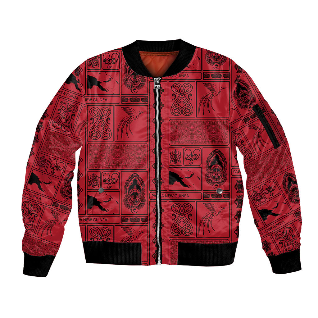 Papua New Guinea Heritage Motif Sleeve Zip Bomber Jacket Red Version