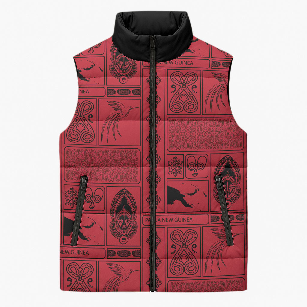 Papua New Guinea Heritage Motif Sleeveless Puffer Jacket Red Version
