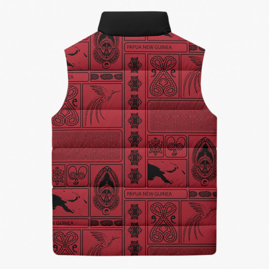 Papua New Guinea Heritage Motif Sleeveless Puffer Jacket Red Version