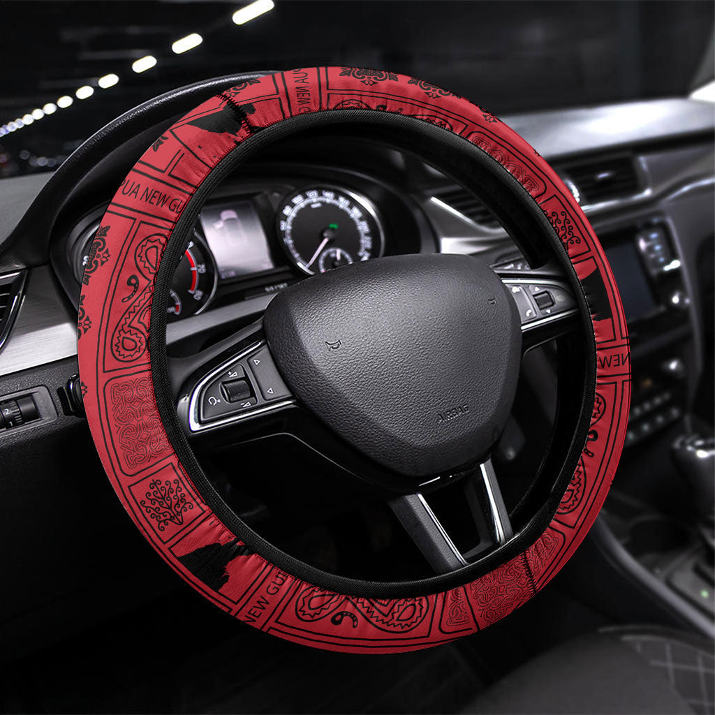 Papua New Guinea Heritage Motif Steering Wheel Cover Red Version